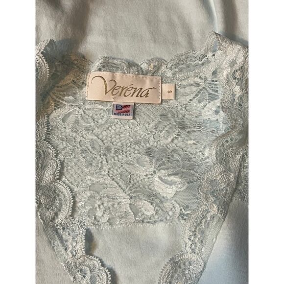 Verena Gown Small Baby Blue Cotton Lace Cottage Core Lounge Sleepwear USA - Picture 4 of 5